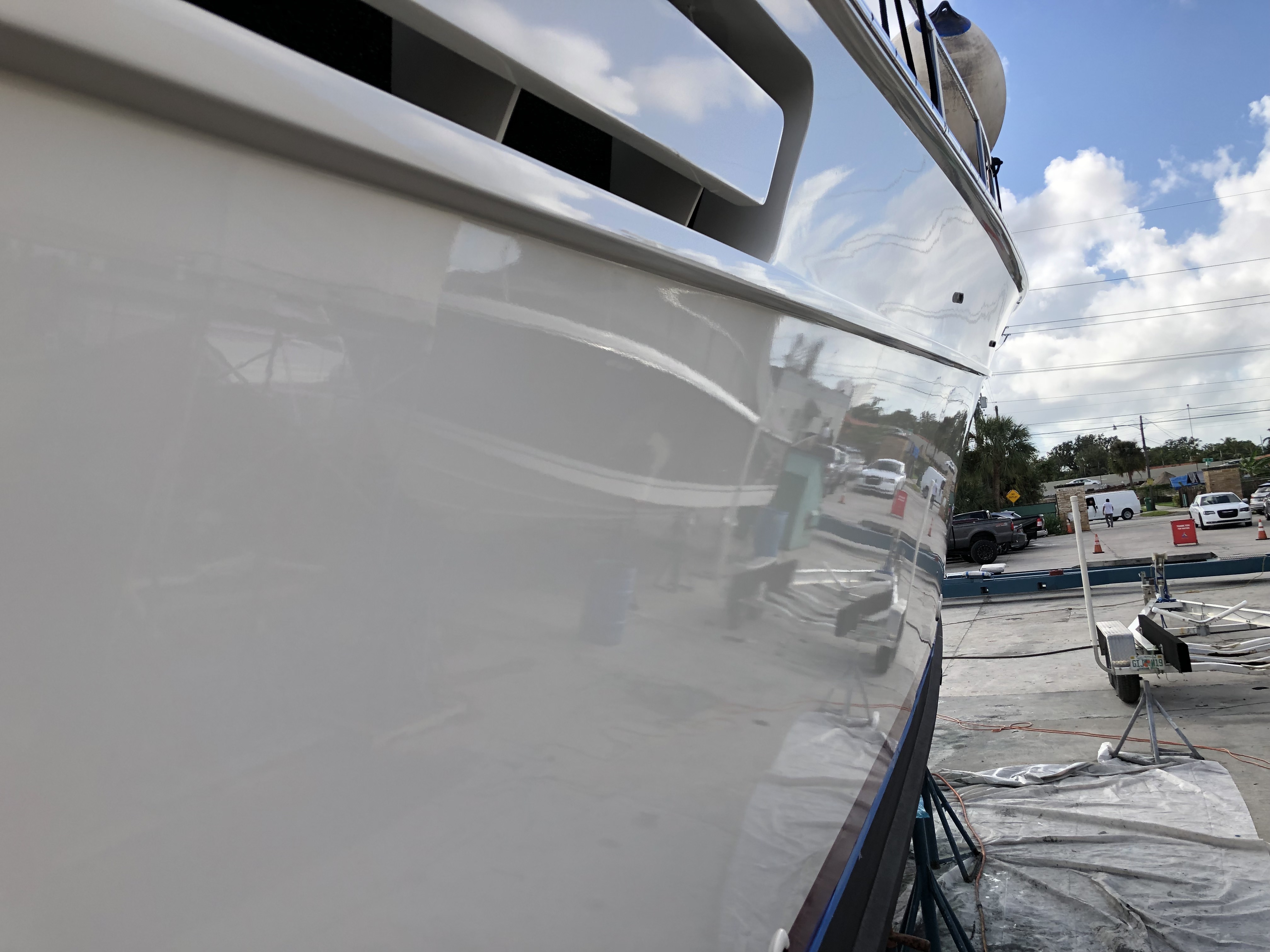 Starboard side of boat with amazing shine on the hull