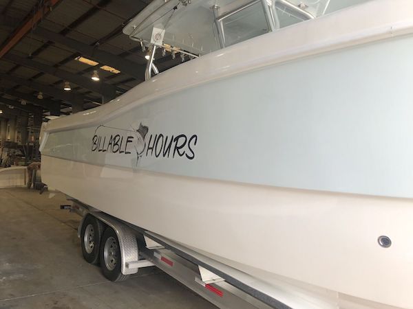 Billable Hours Boat Sitting On Trailer at Prowler Manufacturing Facility