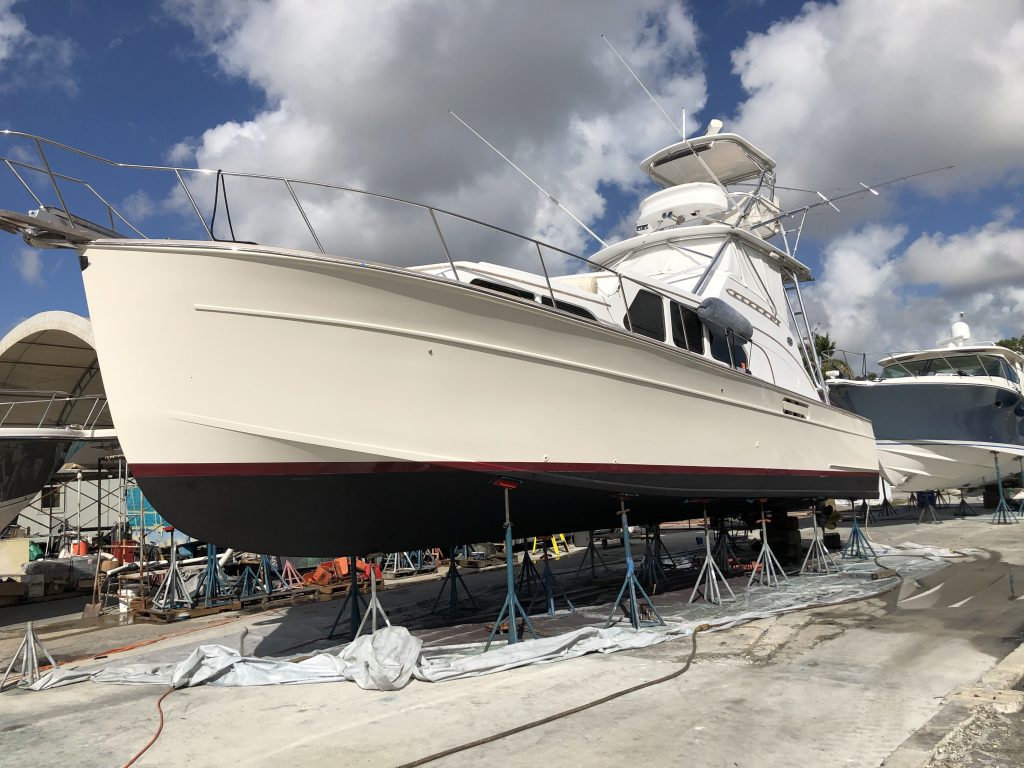 Port Side of custom fisherman in boat yard after nano ceramic application