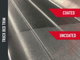 Faded black Truck bed plastic trim with Glidecoat Trim Ceramic Coating applied.
